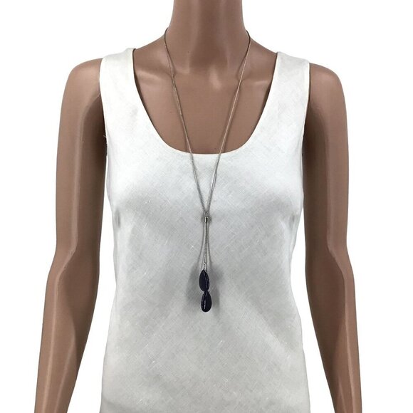 C 1946 Cato Slider Necklace Silver Tone Black Agate Stone Adjustable Length - Picture 2 of 2